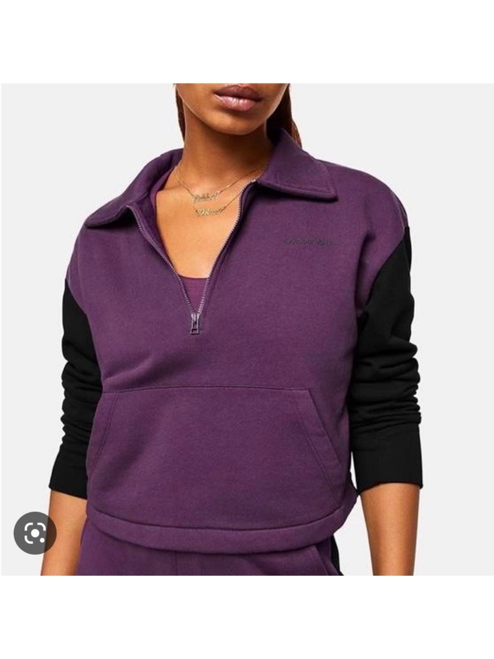 Outdoor Voices Pickup 1/4 Zip Sweatshirt Kalamata Purple Black Cropped, Size L